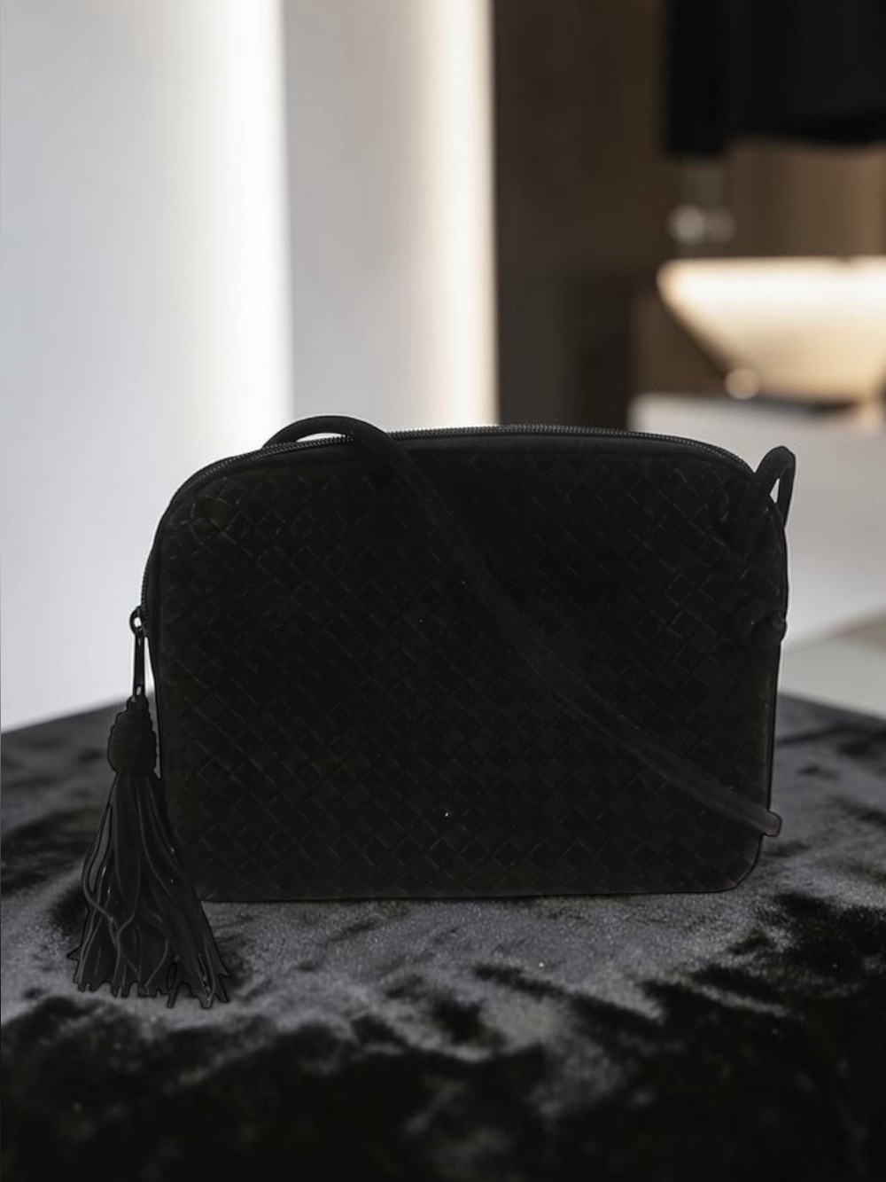 Aspects by Lisette Black Crossbody Bag Tassel Quiet Luxury Minimalist Handbag